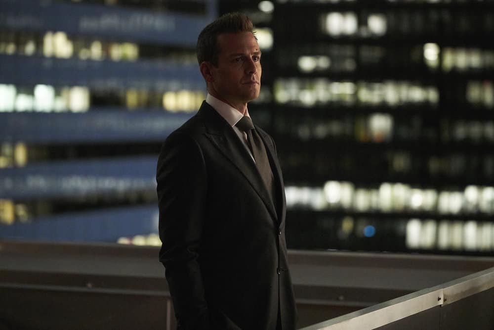 SUITS -- Episode 711 -- Pictured: Gabriel Macht as Harvey Spector -- (Photo by: Ian Watson/USA Network)