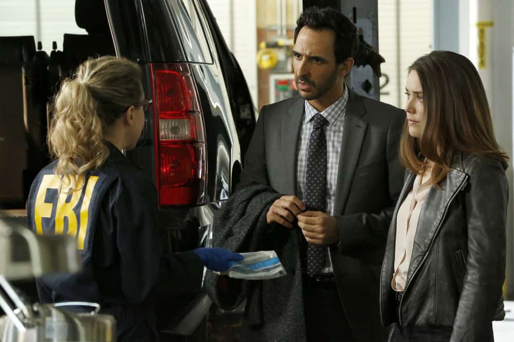THE BLACKLIST -- "Anna-Gracia Duerte (#25)" Episode 517 -- Pictured: (l-r) Amir Arison as Aram Mojtabai, Megan Boone as Elizabeth Keen -- (Photo by: Will Hart/NBC)