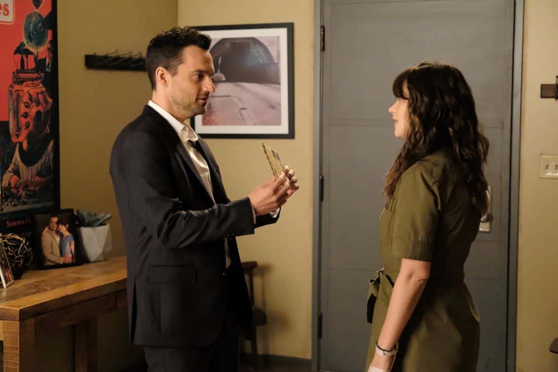 NEW GIRL: L-R: Jake Johnson and Zooey Deschanel in the "About Three Years Later" season seven premiere episode of NEW GIRL airing Tuesday, April10 (9:30-10:00 PM ET/PT) on FOX. ©2018 Fox Broadcasting Co. Cr: Ray Mickshaw/FOX