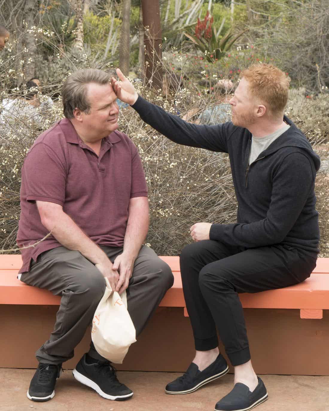 MODERN FAMILY - "Royal Visit" - Haley's brilliant astrophysicist boyfriend (guest star Chris Geere) comes to meet the family, setting Claire and Phil off in a competition about which one of them is smarter, making Alex feel self-conscious about her dim but handsome firefighter boyfriend, Bill (Jimmy Tatro). Mitch and Cam go on a yoga retreat, but when Cam finds out his dream team, the Kansas City Royals, is having spring training next door, he can't resist sneaking out, on "Modern Family," WEDNESDAY, MARCH 28 (9:00-9:31 p.m. EDT), on The ABC Television Network. (ABC/Ron Tom) ERIC STONESTREET, JESSE TYLER FERGUSON