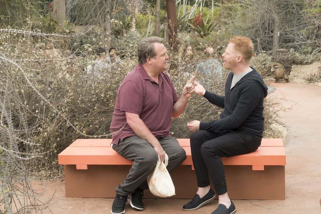 MODERN FAMILY - "Royal Visit" - Haley's brilliant astrophysicist boyfriend (guest star Chris Geere) comes to meet the family, setting Claire and Phil off in a competition about which one of them is smarter, making Alex feel self-conscious about her dim but handsome firefighter boyfriend, Bill (Jimmy Tatro). Mitch and Cam go on a yoga retreat, but when Cam finds out his dream team, the Kansas City Royals, is having spring training next door, he can't resist sneaking out, on "Modern Family," WEDNESDAY, MARCH 28 (9:00-9:31 p.m. EDT), on The ABC Television Network. (ABC/Ron Tom) ERIC STONESTREET, JESSE TYLER FERGUSON