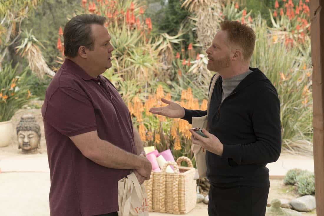 MODERN FAMILY - "Royal Visit" - Haley's brilliant astrophysicist boyfriend (guest star Chris Geere) comes to meet the family, setting Claire and Phil off in a competition about which one of them is smarter, making Alex feel self-conscious about her dim but handsome firefighter boyfriend, Bill (Jimmy Tatro). Mitch and Cam go on a yoga retreat, but when Cam finds out his dream team, the Kansas City Royals, is having spring training next door, he can't resist sneaking out, on "Modern Family," WEDNESDAY, MARCH 28 (9:00-9:31 p.m. EDT), on The ABC Television Network. (ABC/Ron Tom) ERIC STONESTREET, JESSE TYLER FERGUSON