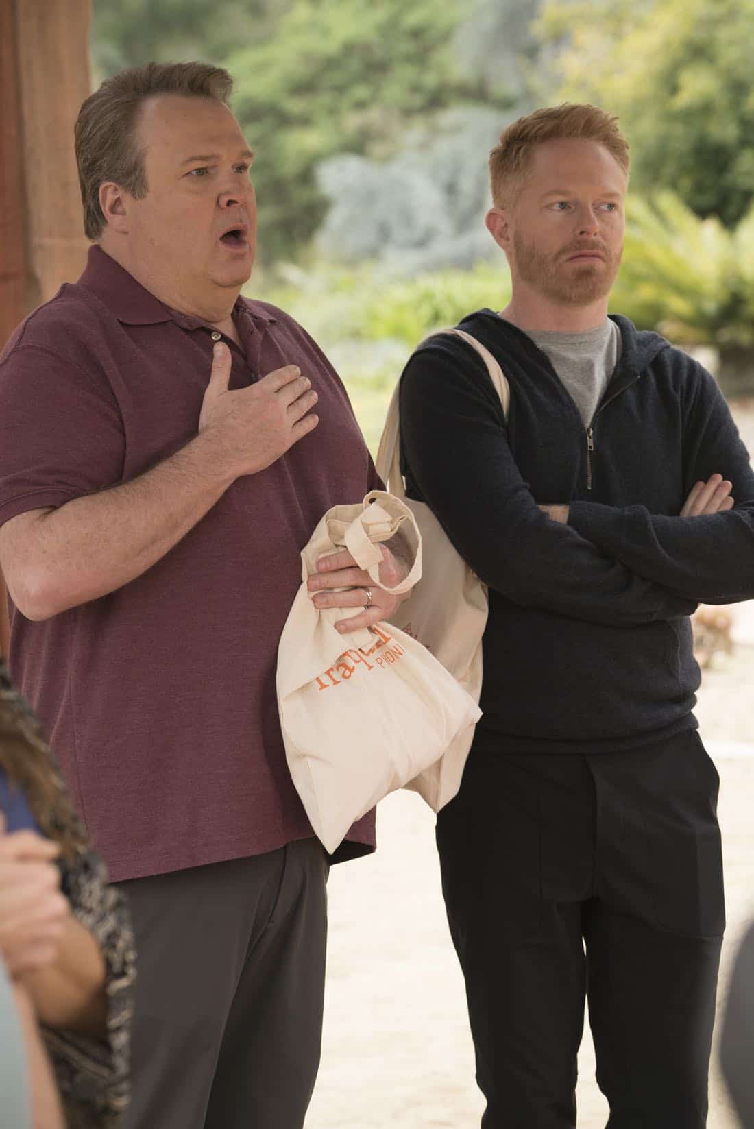 MODERN FAMILY - "Royal Visit" - Haley's brilliant astrophysicist boyfriend (guest star Chris Geere) comes to meet the family, setting Claire and Phil off in a competition about which one of them is smarter, making Alex feel self-conscious about her dim but handsome firefighter boyfriend, Bill (Jimmy Tatro). Mitch and Cam go on a yoga retreat, but when Cam finds out his dream team, the Kansas City Royals, is having spring training next door, he can't resist sneaking out, on "Modern Family," WEDNESDAY, MARCH 28 (9:00-9:31 p.m. EDT), on The ABC Television Network. (ABC/Ron Tom) ERIC STONESTREET, JESSE TYLER FERGUSON