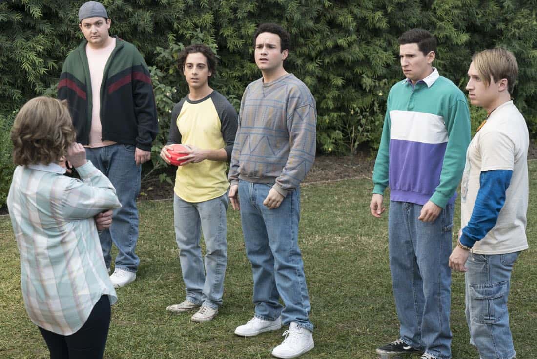 THE GOLDBERGS - "Colors" - Barry enlists the JTP to help him break up Beverly's group of friends so Barry can have all the attention but soon realizes he made a major mistake when Beverly gets into a fight with her friends. Meanwhile, Adam's attempts to trick Murray into loving theater backfire, on "The Goldbergs," WEDNESDAY, MARCH 28 (8:00-8:30 p.m. EDT), on The ABC Television Network. (ABC/Byron Cohen) NOAH MUNCK, MATT BUSH, TROY GENTILE, SAM LERNER, SHAYNE TOPP