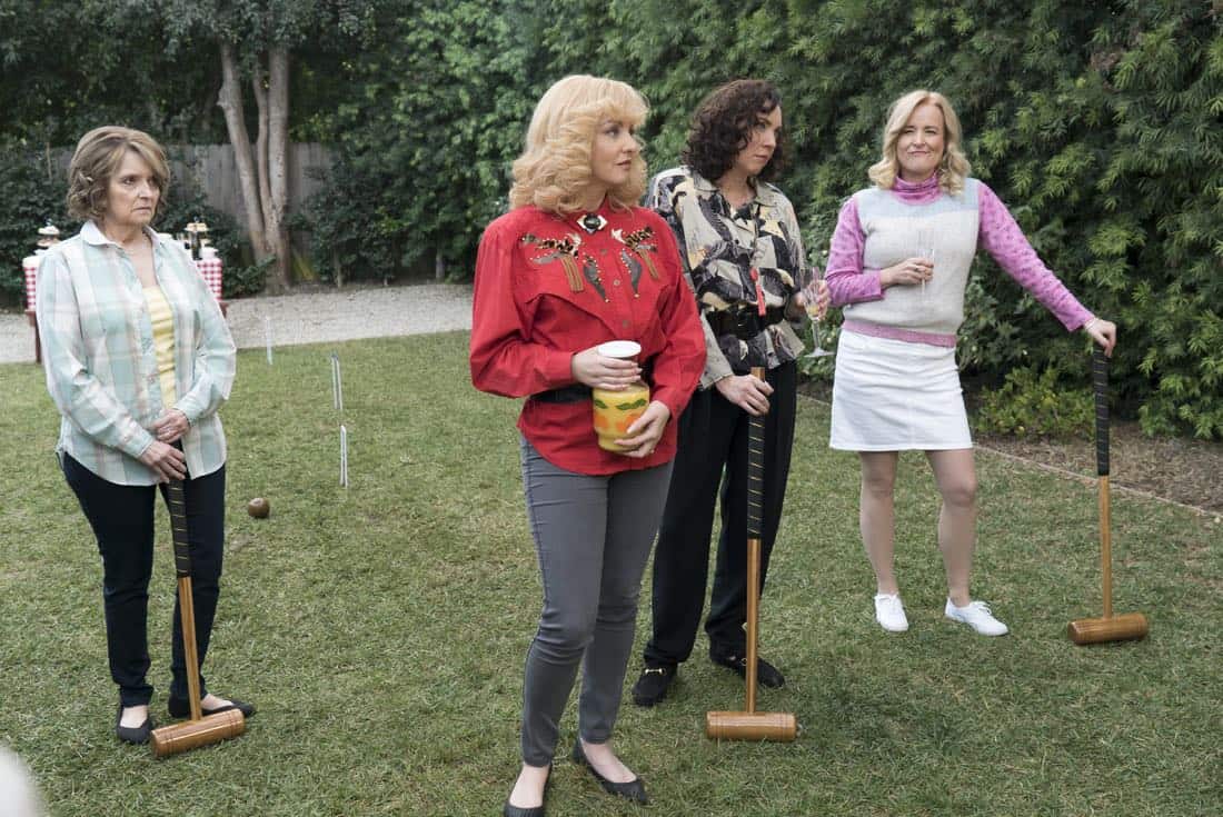 THE GOLDBERGS - "Colors" - Barry enlists the JTP to help him break up Beverly's group of friends so Barry can have all the attention but soon realizes he made a major mistake when Beverly gets into a fight with her friends. Meanwhile, Adam's attempts to trick Murray into loving theater backfire, on "The Goldbergs," WEDNESDAY, MARCH 28 (8:00-8:30 p.m. EDT), on The ABC Television Network. (ABC/Byron Cohen) WENDI MCLENDON-COVEY, STEPHANIE COURTNEY, JENNIFER IRWIN