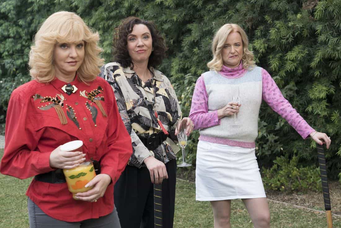 THE GOLDBERGS - "Colors" - Barry enlists the JTP to help him break up Beverly's group of friends so Barry can have all the attention but soon realizes he made a major mistake when Beverly gets into a fight with her friends. Meanwhile, Adam's attempts to trick Murray into loving theater backfire, on "The Goldbergs," WEDNESDAY, MARCH 28 (8:00-8:30 p.m. EDT), on The ABC Television Network. (ABC/Byron Cohen) WENDI MCLENDON-COVEY, STEPHANIE COURTNEY, JENNIFER IRWIN