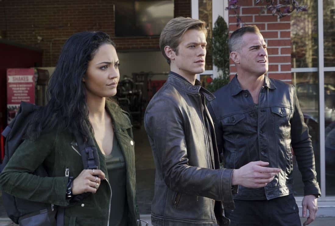 "Riley + Airplane" -- When Matty and the team search for a former government tech who stole classified intel and has been evading capture, they reunite with the Coltons, the family of bounty hunters, who are pursuing the same man for different reasons, on MACGYVER, Friday, March 30 (8:00-9:00 PM, ET/PT) on the CBS Television Network. Pictured: Tristin Mays, George Eads, Lucas Till. Photo: Annette Brown/CBS é2018 CBS Broadcasting, Inc. All Rights Reserved "Riley + Airplane" -- When Matty and the team search for a former government tech who stole classified intel and has been evading capture, they reunite with the Coltons, the family of bounty hunters, who are pursuing the same man for different reasons, on MACGYVER, Friday, March 30 (8:00-9:00 PM, ET/PT) on the CBS Television Network. Pictured: Tristin Mays, George Eads, Lucas Till. Photo: Annette Brown/CBS é2018 CBS Broadcasting, Inc. All Rights Reserved