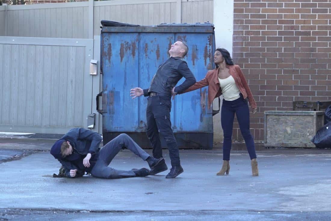 "Riley + Airplane" -- When Matty and the team search for a former government tech who stole classified intel and has been evading capture, they reunite with the Coltons, the family of bounty hunters, who are pursuing the same man for different reasons, on MACGYVER, Friday, March 30 (8:00-9:00 PM, ET/PT) on the CBS Television Network. Pictured: George Eads, Javicia Leslie Photo: Annette Brown/CBS é2018 CBS Broadcasting, Inc. All Rights Reserved