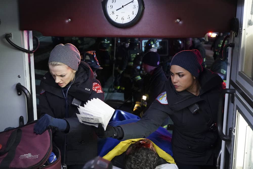CHICAGO FIRE -- "Looking For A Lifeline" Episode 614 -- Pictured: (l-r) Kara Killmer as Sylvie Brett, Monica Raymund as Gabriela Dawson -- (Photo by: Elizabeth Morris/NBC)