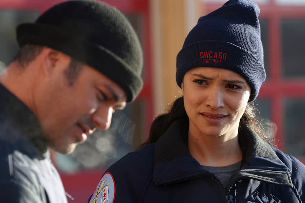 CHICAGO FIRE -- "Looking For A Lifeline" Episode 614 -- Pictured: (l-r) Taylor Kinney as Kelly Severide, Miranda Rae Mayo as Stella Kidd -- (Photo by: Elizabeth Morris/NBC)