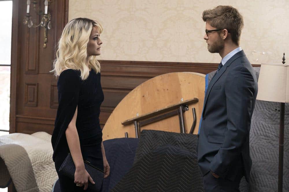 BLINDSPOT -- "Mum's The Word" Episode 317 -- Pictured: (l-r) Jaimie Alexander as Jane Doe, Luke Mitchell as Roman -- (Photo by: Virginia Sherwood/NBC)