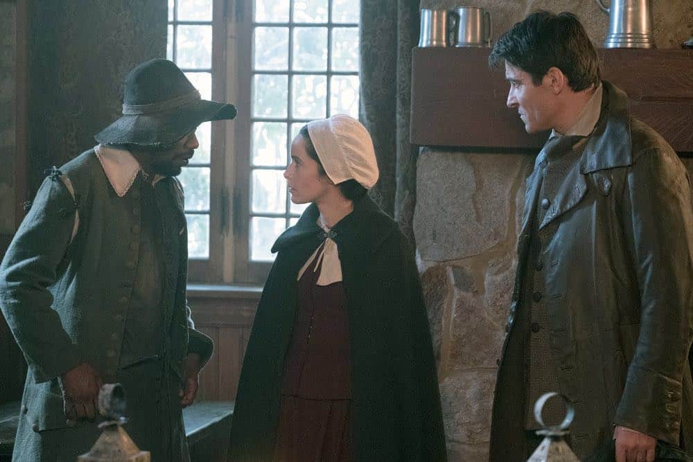 TIMELESS -- "The Salem Witch Hunt" Episode 204 -- Pictured: (l-r) Michael Barrett as Rufus Carlin, Abigail Spencer as Lucy Preston, Goran Visnjic as Garcia Flynn -- (Photo by: Patrick Wymore/NBC) TIMELESS -- "The Salem Witch Hunt" Episode 204 -- Pictured: (l-r) Michael Barrett as Rufus Carlin, Abigail Spencer as Lucy Preston, Goran Visnjic as Garcia Flynn -- (Photo by: Patrick Wymore/NBC)