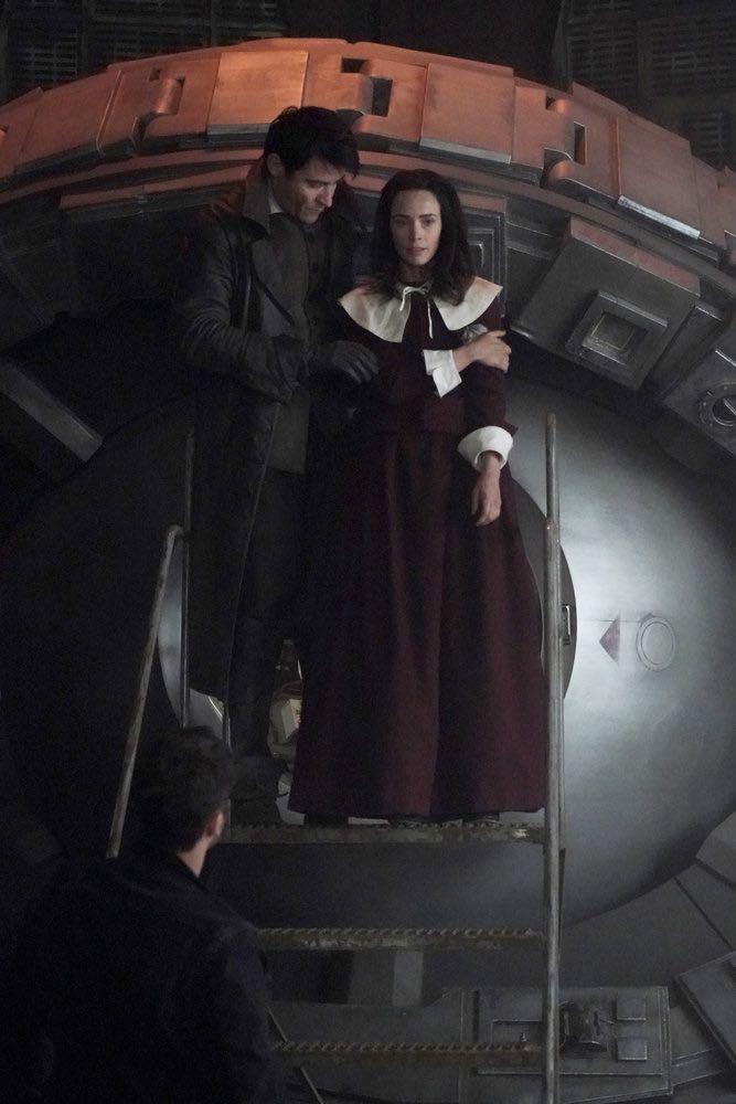 TIMELESS -- "The Salem Witch Hunt" Episode 204 -- Pictured: (l-r) Goran Visnjic as Garcia Flynn, Abigail Spencer as Lucy Preston -- (Photo by: Chris Haston/NBC)