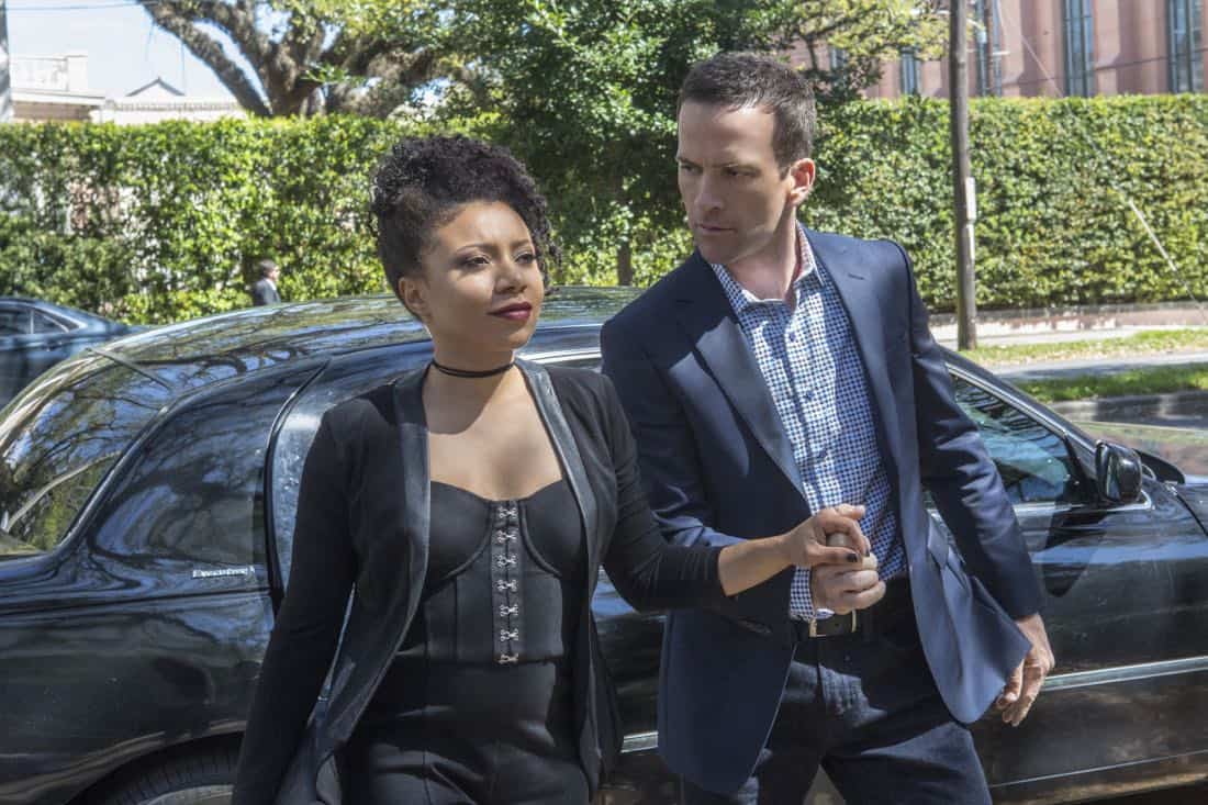 "High Stakes" -- Percy and Lasalle go undercover at a high-stakes, underground poker game after the organizer targets players with access to a naval research laboratory. Also, Laurel Pride (Shanley Caswell) visits her dad during spring break to discuss options after her upcoming graduation, on NCIS: NEW ORLEANS, Tuesday, April 3 (10:00-11:00 PM, ET/PT) on the CBS Television Network. Pictured L-R: Shalita Grant as Sonja Percy and Lucas Black as Special Agent Christopher LaSalle Photo: Skip Bolen/CBS é2018 CBS Broadcasting, Inc. All Rights Reserved
