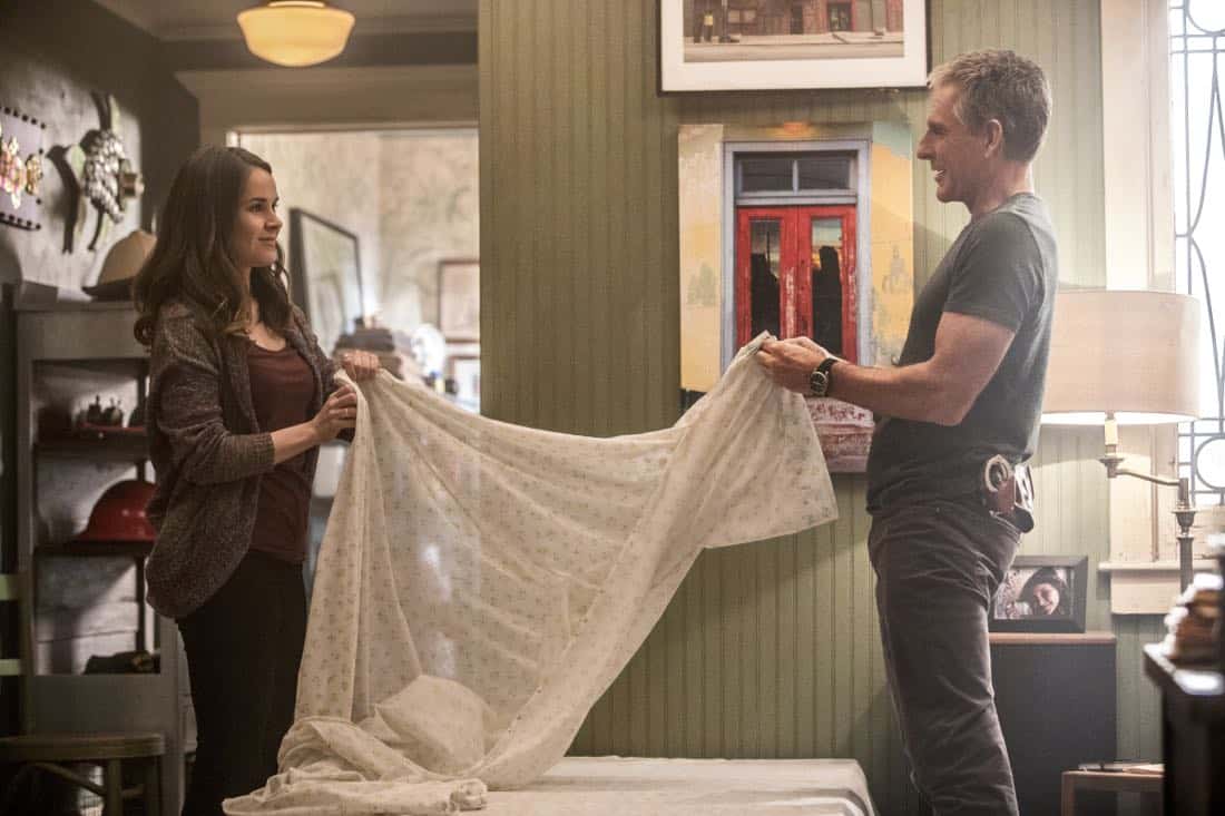 "High Stakes" -- Percy and Lasalle go undercover at a high-stakes, underground poker game after the organizer targets players with access to a naval research laboratory. Also, Laurel Pride (Shanley Caswell) visits her dad during spring break to discuss options after her upcoming graduation, on NCIS: NEW ORLEANS, Tuesday, April 3 (10:00-11:00 PM, ET/PT) on the CBS Television Network. Pictured L-R: Shanley Caswell as Laurel and Scott Bakula as Special Agent Dwayne Pride Photo: Skip Bolen/CBS é2018 CBS Broadcasting, Inc. All Rights Reserved