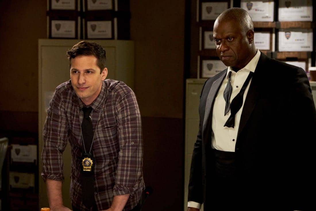 BROOKLYN NINE-NINE: (L-R) Andy Samberg and Andre Braugher in the "The Box" episode of BROOKLYN NINE-NINE airing Sunday, April 1 (8:30-9:00 PM ET/PT) on FOX. CR: FOX