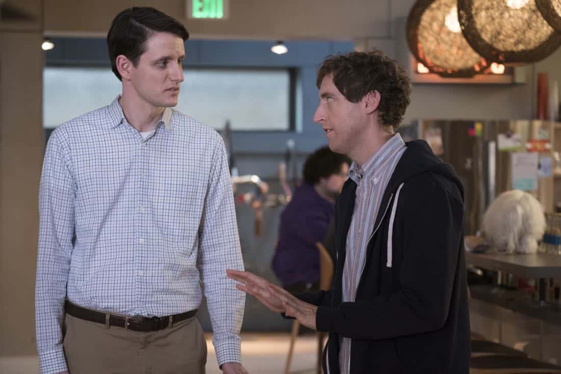Episode 40 (season 5, episode 2), debut 4/1/18: Zach Woods, Thomas Middleditch. photo: Ali Paige Goldstein/HBO