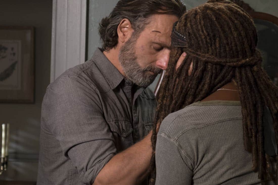 Andrew Lincoln as Rick Grimes, Danai Gurira as Michonne - The Walking Dead _ Season 8, Episode 14 - Photo Credit: Gene Page/AMC