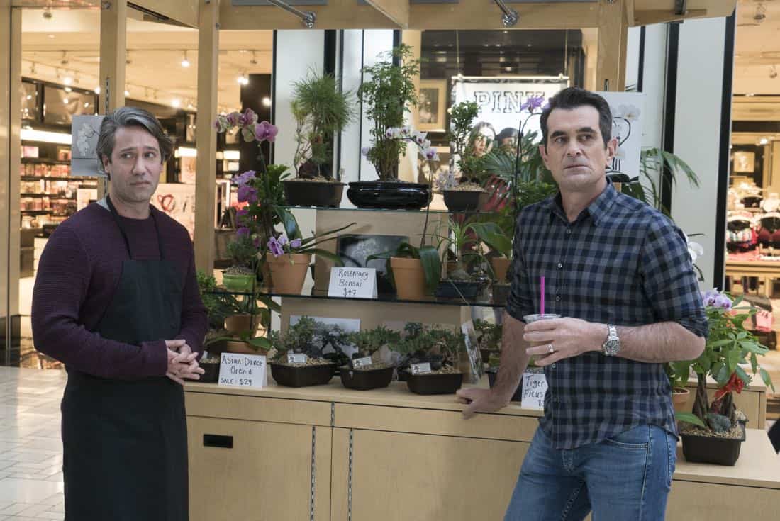 MODERN FAMILY - "Daddy Issues" - When Gloria's ex-boyfriend Jorge (guest star Gabriel Iglesias) stops by for a visit, his striking resemblance to Manny makes Jay question if he might be Manny's real dad; Phil agonizes over getting the perfect anniversary gift for Claire; Cam and Mitch are out of their depth when Lily gets into a fight at school over bras, on "Modern Family," WEDNESDAY, APRIL 4 (9:00-9:31 p.m. EDT), on The ABC Television Network. (ABC/Ron Tom) MICHAEL CHURVEN, TY BURRELL