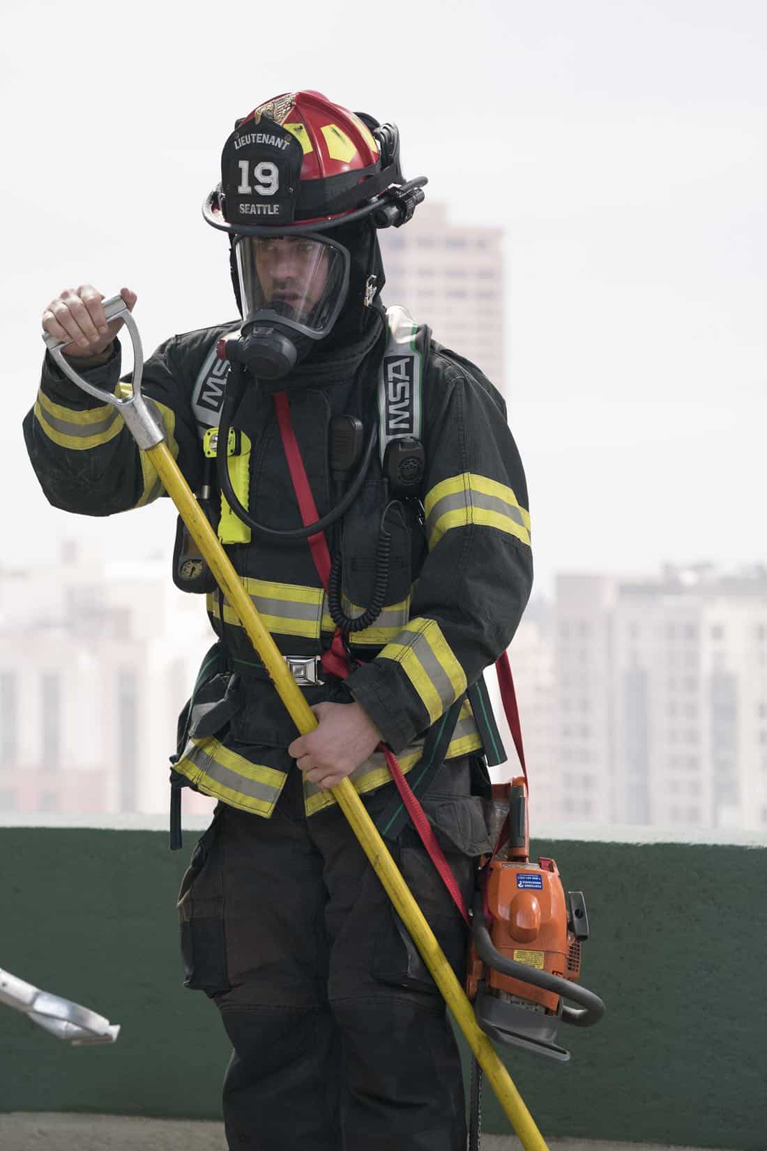 STATION 19 - "Contain the Flame" - Upon the arrival of Batallion Chief Frankel, Jack begins his first shift as co-captain and continues to butt heads with Andy on leadership styles. Captain Pruitt has a difficult time following doctor's orders and winds up back at the station to take on administrative duties. Meanwhile, the rest of the team at Station 19 responds to an attic fire at JJ's apartment building and a call to a pool house party, on "Station 19," THURSDAY, MARCH 29 (9:00-10:00 p.m. EDT), on The ABC Television Network. (ABC/Mitch Haaseth) GREY DAMON