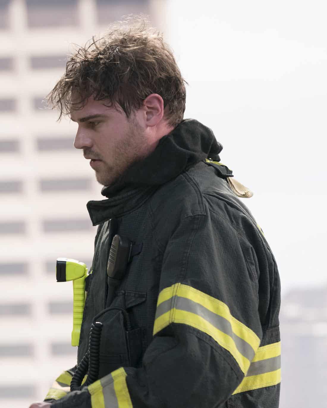 STATION 19 - "Contain the Flame" - Upon the arrival of Batallion Chief Frankel, Jack begins his first shift as co-captain and continues to butt heads with Andy on leadership styles. Captain Pruitt has a difficult time following doctor's orders and winds up back at the station to take on administrative duties. Meanwhile, the rest of the team at Station 19 responds to an attic fire at JJ's apartment building and a call to a pool house party, on "Station 19," THURSDAY, MARCH 29 (9:00-10:00 p.m. EDT), on The ABC Television Network. (ABC/Mitch Haaseth) GREY DAMON