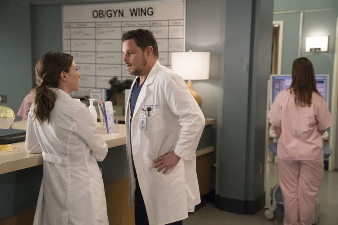 GREY'S ANATOMY - "Hold Back the River" - Amelia, Koracick and DeLuca perform a risky, groundbreaking procedure using ultrasound waves to remove a young patient's brain tumor. Meanwhile, Meredith and Jo work with different polymers to try to salvage their project submission; and Richard's AA sponsor is admitted to Grey Sloan with a DNR, on "Grey's Anatomy," THURSDAY, APRIL 5 (8:00-9:00 p.m. EDT), on The ABC Television Network. (ABC/Mitch Haaseth) CATERINA SCORSONE, JUSTIN CHAMBERS