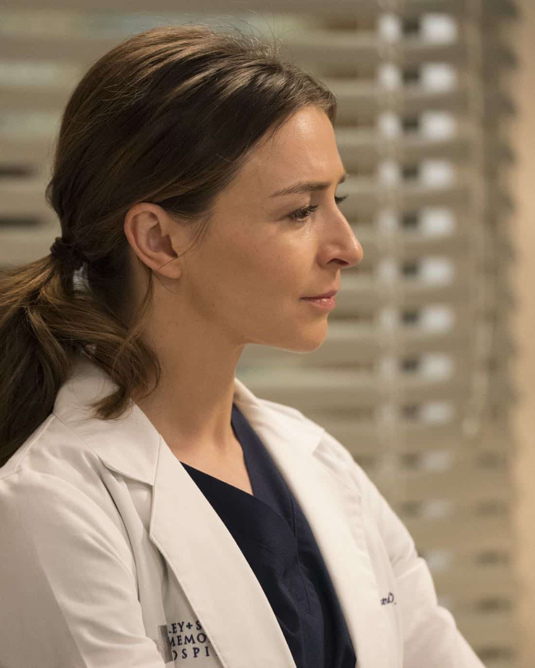GREY'S ANATOMY - "Hold Back the River" - Amelia, Koracick and DeLuca perform a risky, groundbreaking procedure using ultrasound waves to remove a young patient's brain tumor. Meanwhile, Meredith and Jo work with different polymers to try to salvage their project submission; and Richard's AA sponsor is admitted to Grey Sloan with a DNR, on "Grey's Anatomy," THURSDAY, APRIL 5 (8:00-9:00 p.m. EDT), on The ABC Television Network. (ABC/Mitch Haaseth) CATERINA SCORSONE
