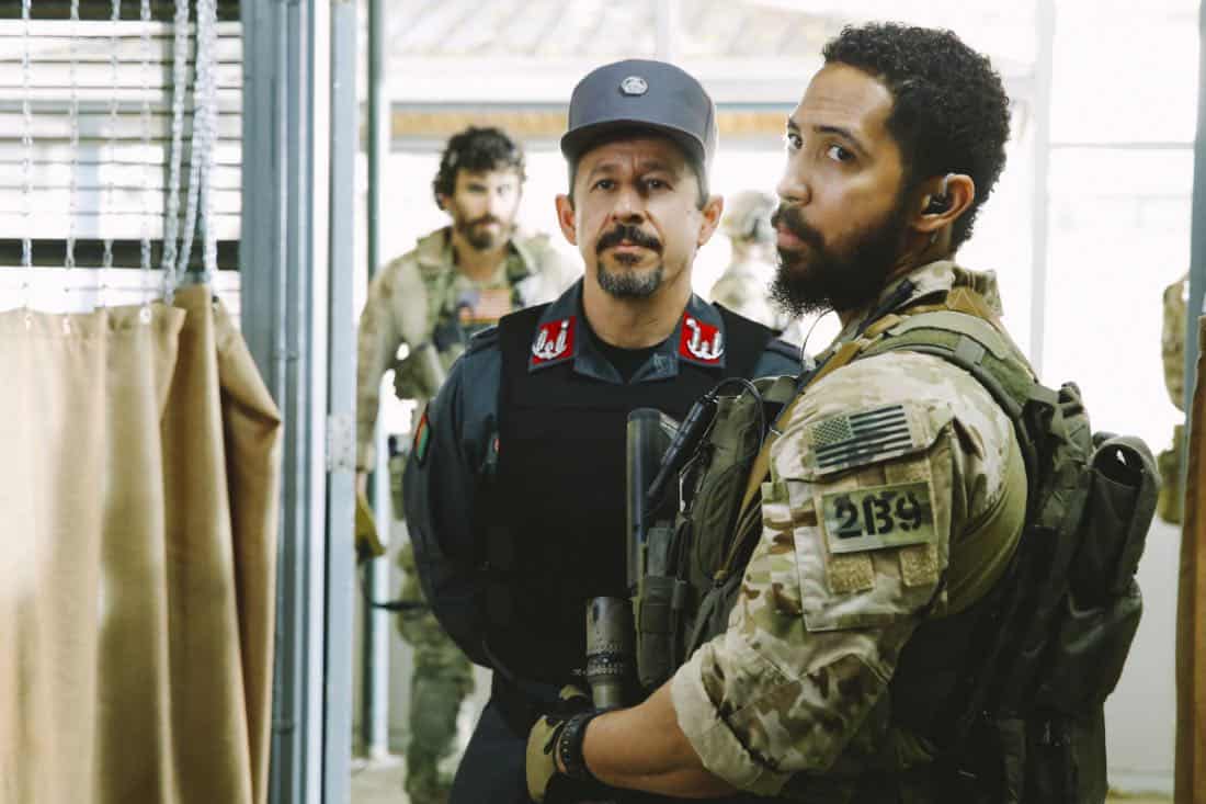 "Credible Threat" -- Jason and the SEAL Team are tasked with protecting a delegation of congressmen and department of defense officials who come to Jalalabad for a publicity tour even though a credible threat has been made against them, on SEAL TEAM, Wednesday, April 11 (9:01-10:00 PM, ET/PT) on the CBS Television Network. Pictured L to R: Ismail Bashey as Salim Hakan and Neil Brown Jr. as Ray Perry. Photo: Cliff Lipson/CBS é2018 CBS Broadcasting, Inc. All Rights Reserved