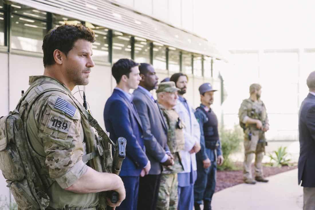 "Credible Threat" -- Jason and the SEAL Team are tasked with protecting a delegation of congressmen and department of defense officials who come to Jalalabad for a publicity tour even though a credible threat has been made against them, on SEAL TEAM, Wednesday, April 11 (9:01-10:00 PM, ET/PT) on the CBS Television Network. Pictured: David Boreanaz as Jason Hayes. Photo: Cliff Lipson/CBS é2018 CBS Broadcasting, Inc. All Rights Reserved