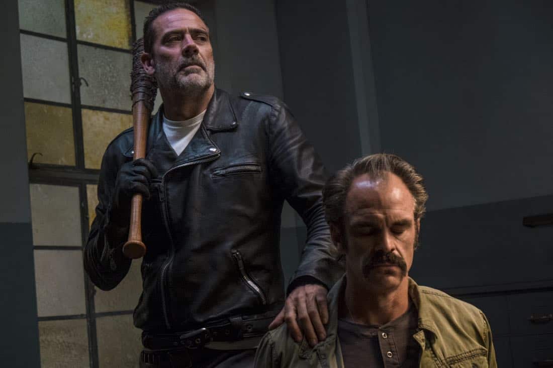 Jeffrey Dean Morgan as Negan, Steven Ogg as Simon - The Walking Dead _ Season 8, Episode 15 - Photo Credit: Gene Page/AMC
