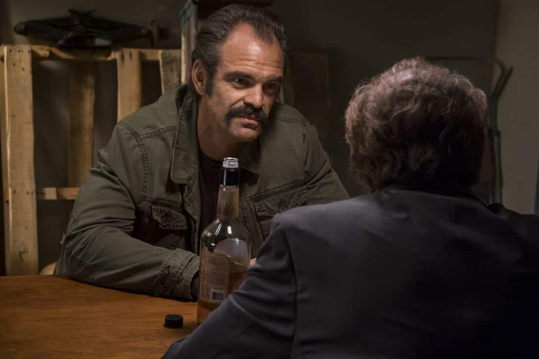 Steven Ogg as Simon, Xander Berkeley as Gregory - The Walking Dead _ Season 8, Episode 15 - Photo Credit: Gene Page/AMC
