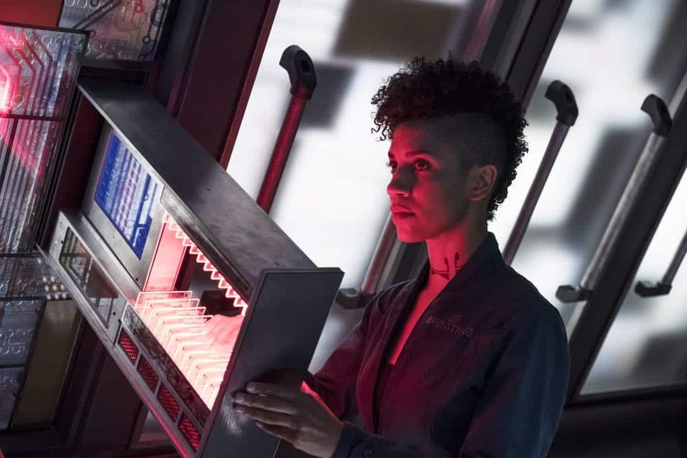THE EXPANSE -- "Fight or Flight" Episode 301 -- Pictured: Dominique Tipper as Naomi Nagata -- (Photo by: Rafy/Syfy)