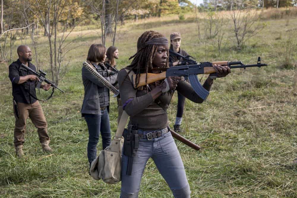 Tom Payne as Paul 'Jesus' Rovia, Lauren Cohan as Maggie Rhee, Christian Serratos as Rosita Espinosa, Danai Gurira as Michonne - The Walking Dead _ Season 8, Episode 16 - Photo Credit: Gene Page/AMC