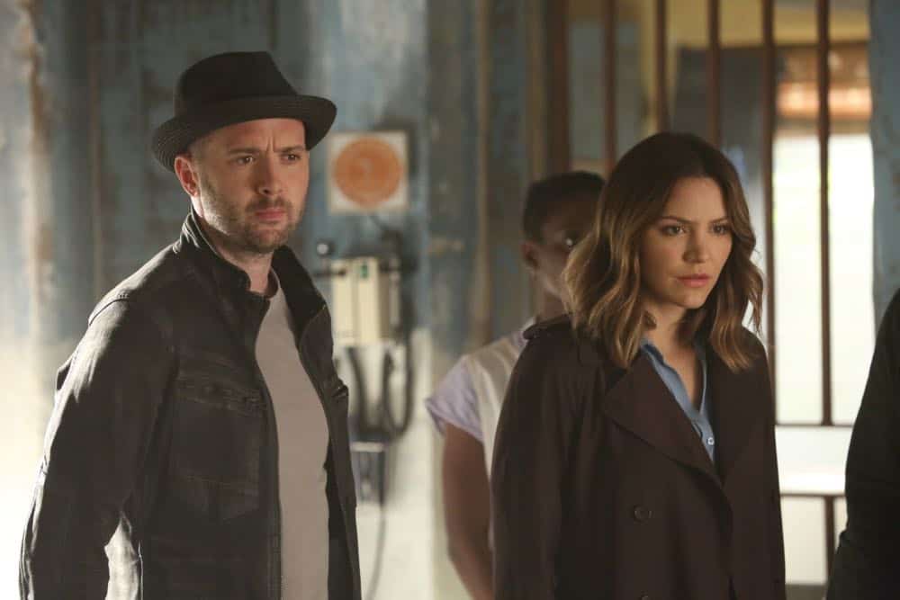 "A Lie in the Sand" -- Team Scorpion heads to Northeast Africa where they must carefully navigate a minefield in order to save the lives of local villagers. Also, Paige and Walter's relationship takes a shocking turn, and Toby and Happy make an important decision, on the fourth season finale of SCORPION, Monday, April 16 (10:00-11:00 PM, ET/PT) on the CBS Television Network. Pictured: Eddie Kaye Thomas, Katharine McPhee Photo: Michael Yarish/CBS é2018 CBS Broadcasting, Inc. All Rights Reserved