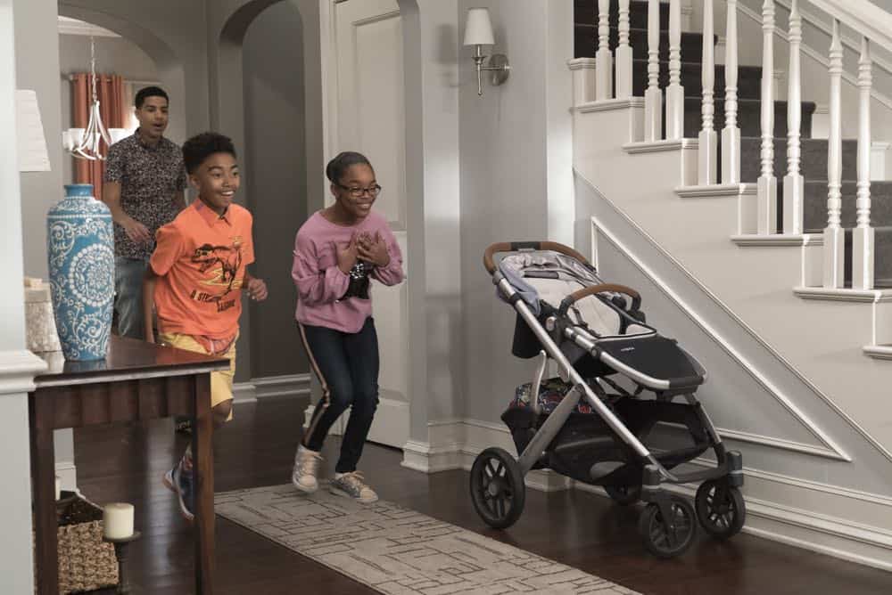 BLACK-ISH - "Dog Eat Dog World" - The family is divided over the idea of getting a dog after Dre and Bow promise Jack they can get one after he gets Straight A's - and he does! Meanwhile, Bow's brother Johan is in town and he doesn't get the warm welcome he expects from Ruby, on "black-ish," TUESDAY, APRIL 10 (9:00-9:30 p.m. EDT), on The ABC Television Network. (ABC/Eric McCandless) MARCUS SCRIBNER, MILES BROWN, MARSAI MARTIN