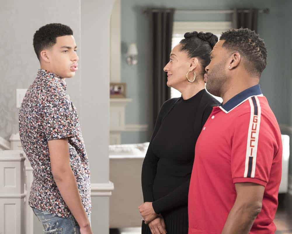 BLACK-ISH - "Dog Eat Dog World" - The family is divided over the idea of getting a dog after Dre and Bow promise Jack they can get one after he gets Straight A's - and he does! Meanwhile, Bow's brother Johan is in town and he doesn't get the warm welcome he expects from Ruby, on "black-ish," TUESDAY, APRIL 10 (9:00-9:30 p.m. EDT), on The ABC Television Network. (ABC/Eric McCandless) MARCUS SCRIBNER, TRACEE ELLIS ROSS, ANTHONY ANDERSON