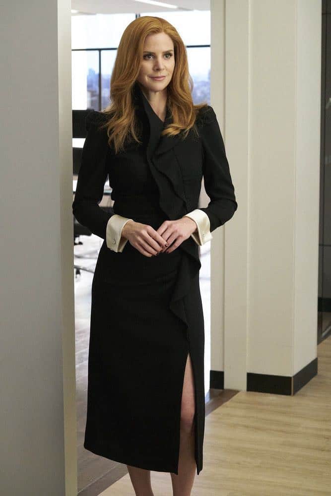 SUITS -- "Inevitable" Episode 713 -- Pictured: Sarah Rafferty as Donna Paulsen -- (Photo by: Ian Watson/USA Network)