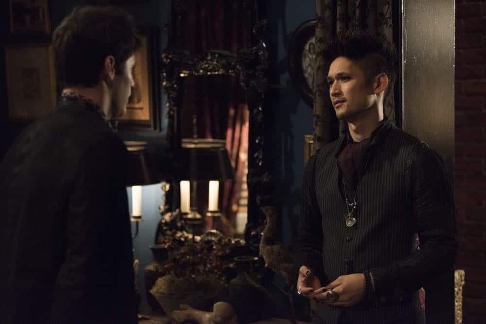 SHADOWHUNTERS - "Stronger Than Heaven" - Someone is out to get Simon and Jace is on the hunt to find out who it is, meanwhile Clary turns to Luke to find a way to help Jace. Alec worries about the future of his relationship after learning more about Magnus’ romantic past. This episode of "Shadowhunters" airs Tuesday, April (8:00 - 9:00 p.m. EDT) on Freeform. (Freeform/John Medland) MATTHEW DADDARIO, HARRY SHUM JR.