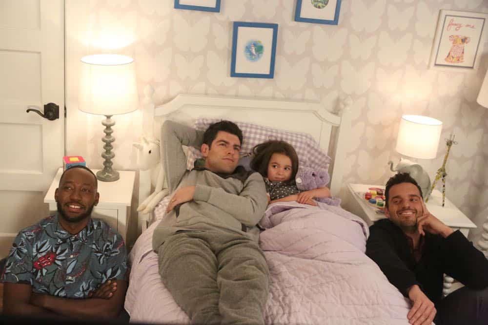 NEW GIRL: L-R: Lamorne Morris, Max Greenfield, Danielle/Rhiannon Rockoff and Jake Johnson in the "Tuesday Meeting" episode of NEW GIRL airing Tuesday, April 17 (9:30-10:00 PM ET/PT) on FOX. ©2018 Fox Broadcasting Co. Cr: Ray Mickshaw/FOX
