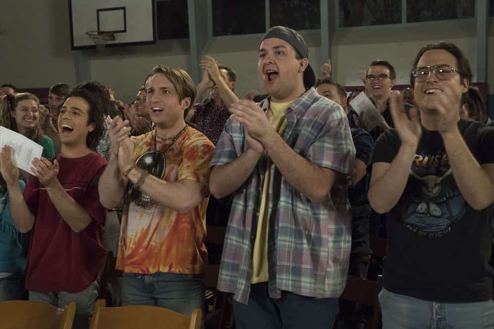 THE GOLDBERGS - "Flashy Little Flashdancer" - After seeing "Flashdance," Beverly decides to take up dance with the Frentas and is dejected when the family doesn't support her after telling them she is going to be in a recital. Meanwhile, when Emmy starts dating a cool guy, Adam thinks their friendship is in jeopardy, so he sets out to be cooler which backfires, on "The Goldbergs," WEDNESDAY, APRIL 11 (8:00-8:30 p.m. EDT), on The ABC Television Network. (ABC/Byron Cohen) MATT BUSH, SHAYNE TOPP, NOAH MUNCK, SEAN MARQUETTE