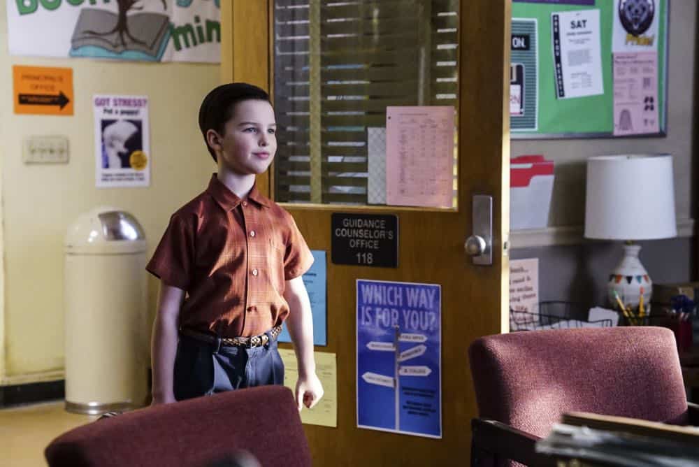 "A Mother, a Child, and a Blue Man's Backside" - Pictured: Sheldon (Iain Armitage). Mary bans Sheldon from reading a mature comic book, and Sheldon decides it's time to stop living under Mary's thumb, on YOUNG SHELDON, Thursday, April 12 (8:31-9:01 PM, ET/PT) on the CBS Television Network. Photo: Monty Brinton/CBS é2018 CBS Broadcasting, Inc. All Rights Reserved.