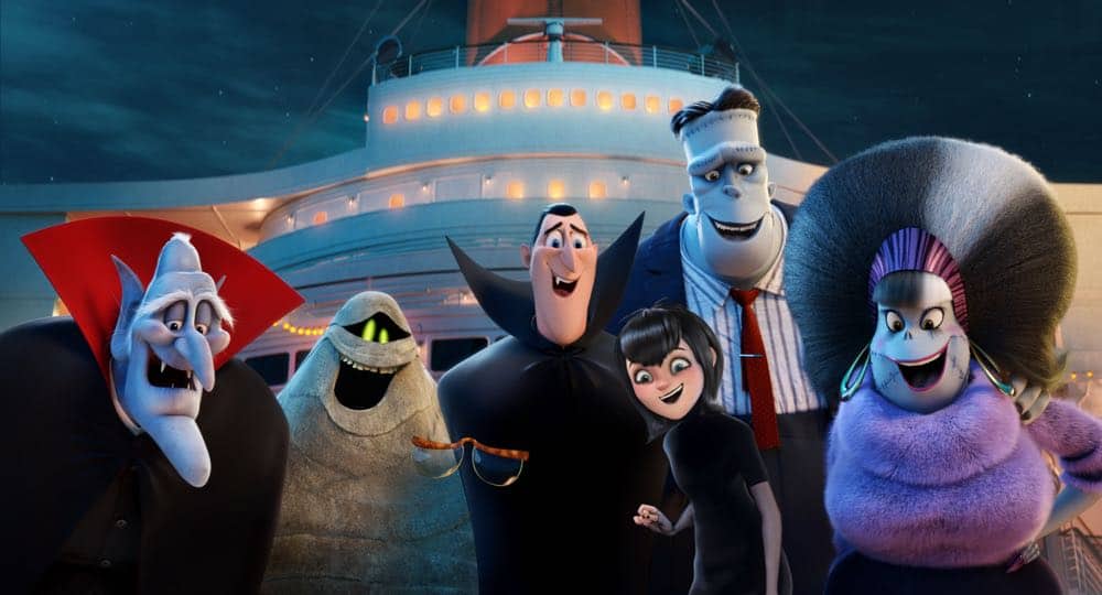 Vlad (Mel Brooks), Murray the Mummy (Keegan-Michael Key), Invisible Man (David Spade), Dracula (Adam Sandler), Mavis (Selena Gomez), Frank (Kevin James) and Eunice (Fran Drescher) in Columbia Pictures and Sony Pictures Animation's HOTEL TRANSYLVANIA 3: SUMMER VACATION.