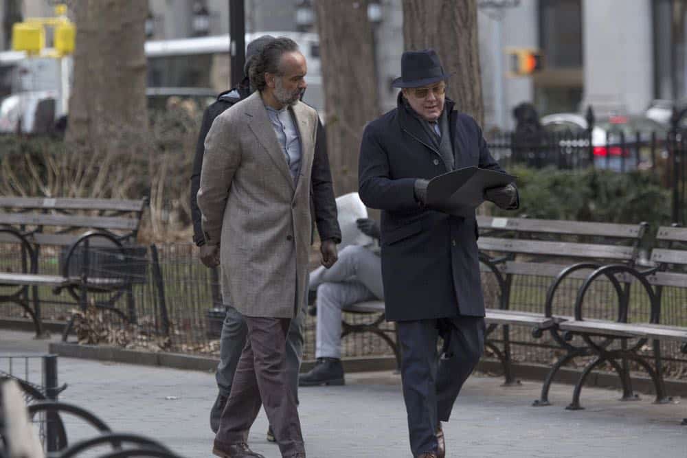 THE BLACKLIST -- "Ian Garvey (#13): Conclusion" Episode 519 -- Pictured: (l-r) Bernard White as Zarak Mosadek, James Spader as Raymond "Red" Reddington -- (Photo by: Eric Leibowitz/NBC)