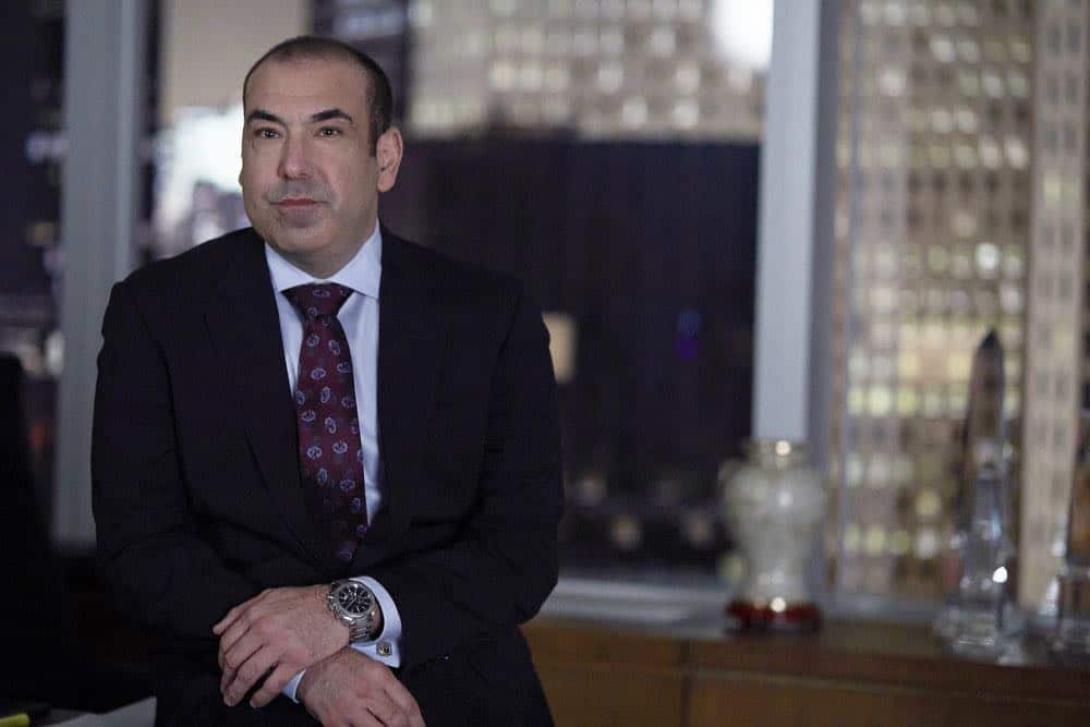 SUITS -- "Pulling the Goalie" Episode 714 -- Pictured: Rick Hoffman as Louis Litt -- (Photo by: Shane Mahood/USA Network)