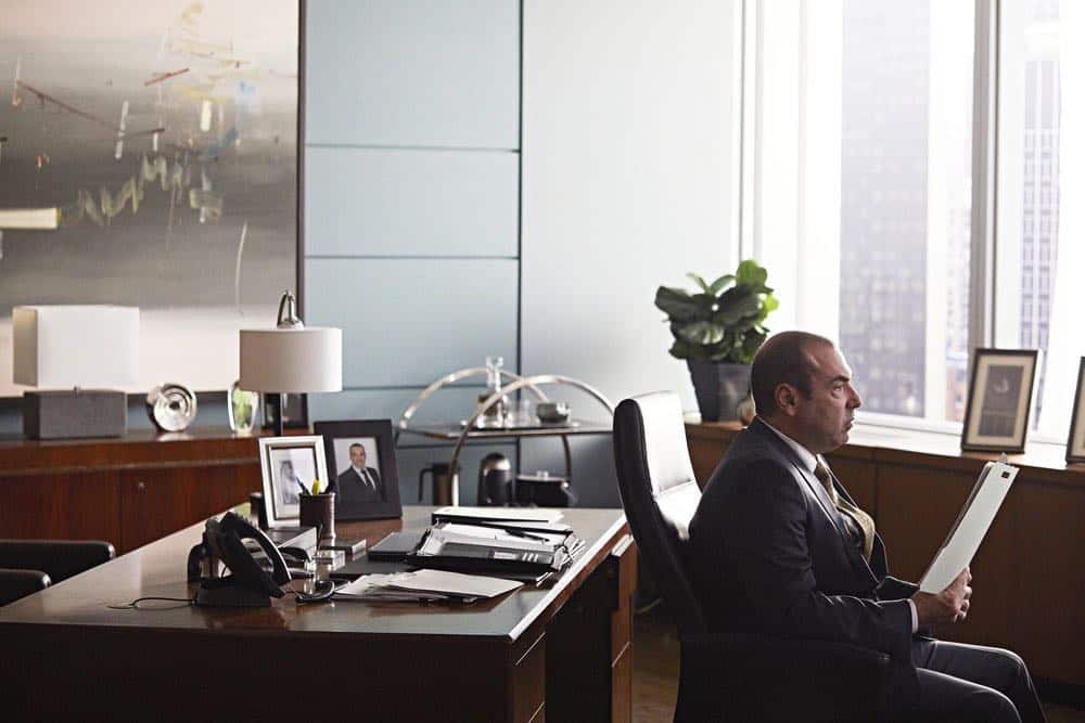 SUITS -- "Pulling the Goalie" Episode 714 -- Pictured: Rick Hoffman as Louis Litt -- (Photo by: Shane Mahood/USA Network)