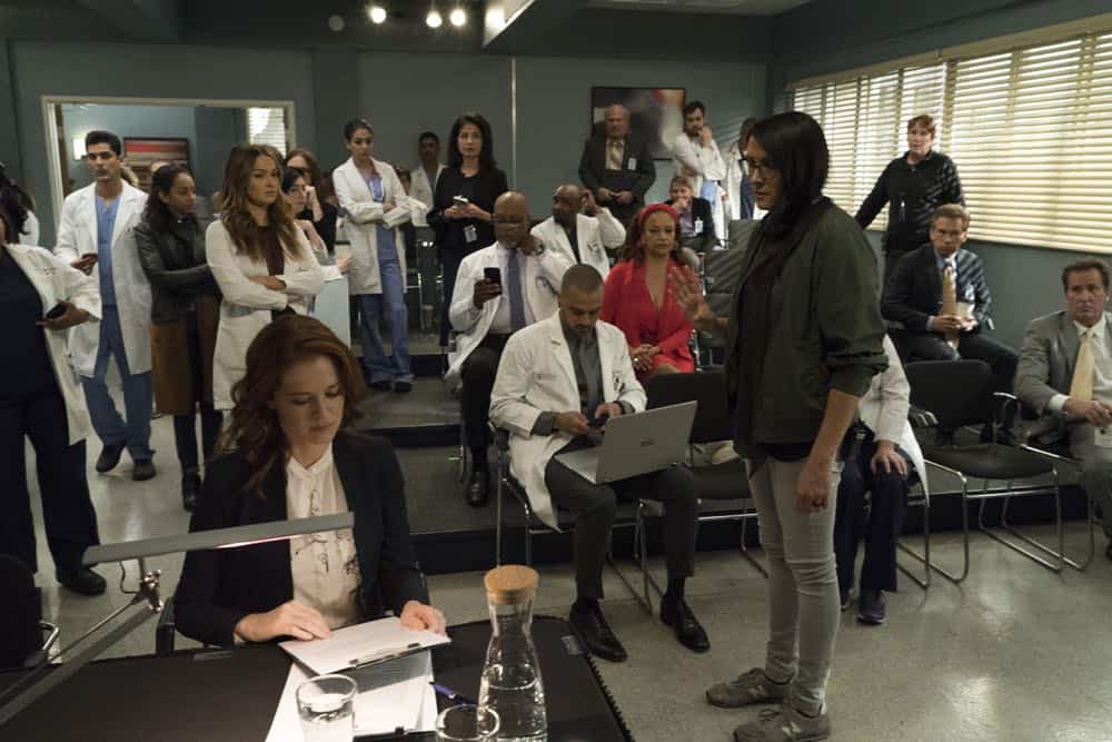 GREY'S ANATOMY - "Judgment Day" - During presentations on Grey Sloan Surgical Innovation Prototypes Day, Arizona shares some cookies from an appreciative patient that, unbeknownst to her, contain a special ingredient. Meanwhile, Catherine reveals some shocking details to Jackson about his grandfather's past; and Jo steps in mid-operation on a major surgery after Bailey and Meredith are down for the count, on "Grey's Anatomy," THURSDAY, APRIL 19 (8:00-9:00 p.m. EDT), on The ABC Television Network. (ABC/Byron Cohen) RUSHI KOTA, CAMILLA LUDDINGTON, SARAH DREW, JIM PICKENS, JESSE WILLIAMS, DEBBIE ALLEN, SYDNEY FREELAND (DIRECTOR)