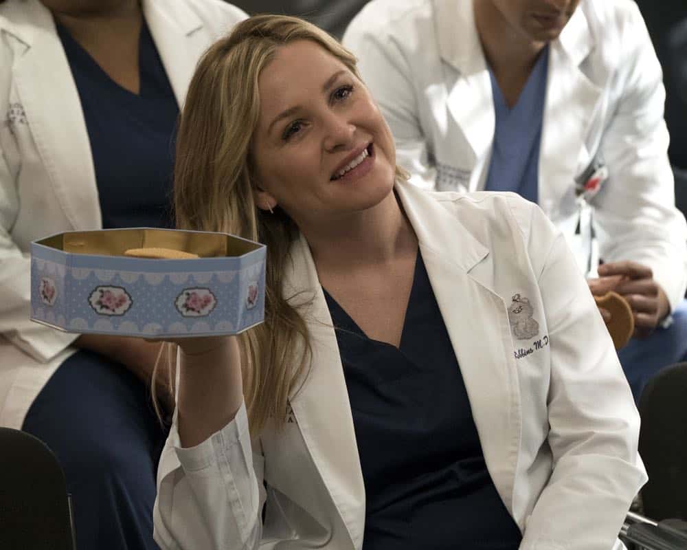 GREY'S ANATOMY - "Judgment Day" - During presentations on Grey Sloan Surgical Innovation Prototypes Day, Arizona shares some cookies from an appreciative patient that, unbeknownst to her, contain a special ingredient. Meanwhile, Catherine reveals some shocking details to Jackson about his grandfather's past; and Jo steps in mid-operation on a major surgery after Bailey and Meredith are down for the count, on "Grey's Anatomy," THURSDAY, APRIL 19 (8:00-9:00 p.m. EDT), on The ABC Television Network. (ABC/Byron Cohen) JESSICA CAPSHAW