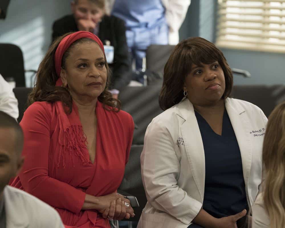 GREY'S ANATOMY - "Judgment Day" - During presentations on Grey Sloan Surgical Innovation Prototypes Day, Arizona shares some cookies from an appreciative patient that, unbeknownst to her, contain a special ingredient. Meanwhile, Catherine reveals some shocking details to Jackson about his grandfather's past; and Jo steps in mid-operation on a major surgery after Bailey and Meredith are down for the count, on "Grey's Anatomy," THURSDAY, APRIL 19 (8:00-9:00 p.m. EDT), on The ABC Television Network. (ABC/Byron Cohen) DEBBIE ALLEN, CHANDRA WILSON