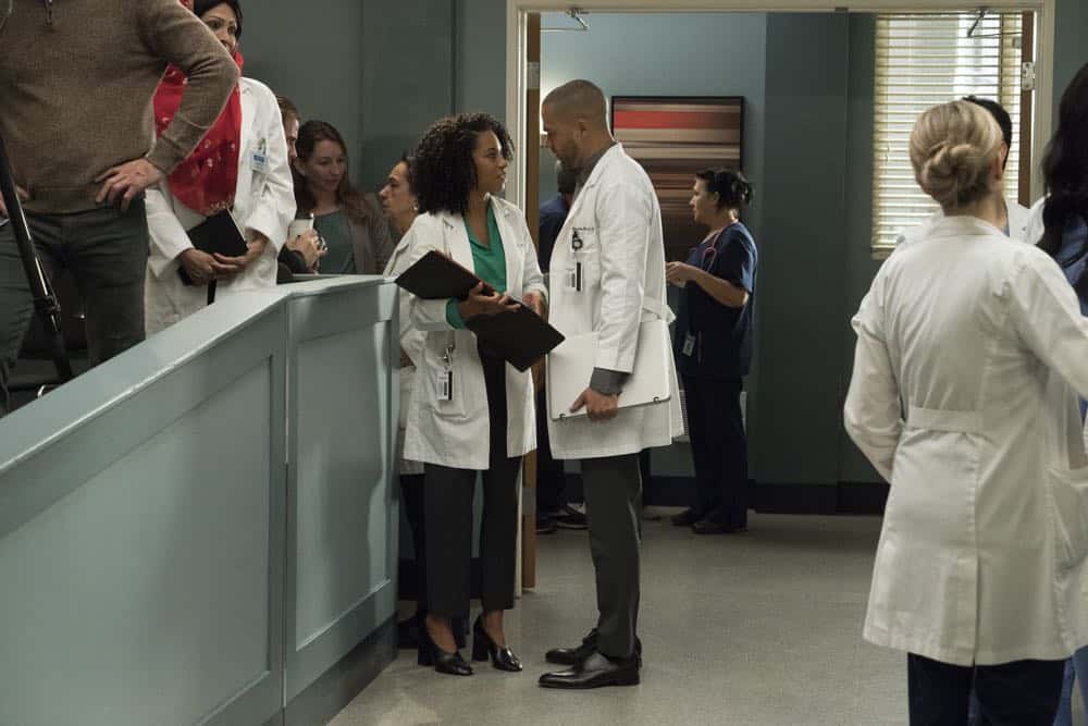 GREY'S ANATOMY - "Judgment Day" - During presentations on Grey Sloan Surgical Innovation Prototypes Day, Arizona shares some cookies from an appreciative patient that, unbeknownst to her, contain a special ingredient. Meanwhile, Catherine reveals some shocking details to Jackson about his grandfather's past; and Jo steps in mid-operation on a major surgery after Bailey and Meredith are down for the count, on "Grey's Anatomy," THURSDAY, APRIL 19 (8:00-9:00 p.m. EDT), on The ABC Television Network. (ABC/Byron Cohen) KELLY MCCREARY, JESSE WILLIAMS