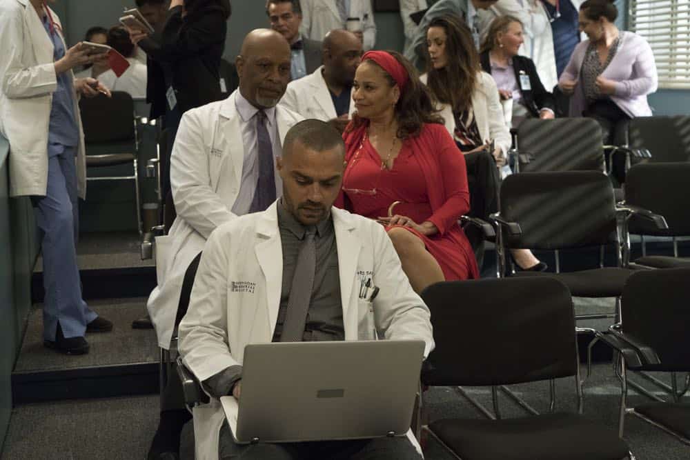 GREY'S ANATOMY - "Judgment Day" - During presentations on Grey Sloan Surgical Innovation Prototypes Day, Arizona shares some cookies from an appreciative patient that, unbeknownst to her, contain a special ingredient. Meanwhile, Catherine reveals some shocking details to Jackson about his grandfather's past; and Jo steps in mid-operation on a major surgery after Bailey and Meredith are down for the count, on "Grey's Anatomy," THURSDAY, APRIL 19 (8:00-9:00 p.m. EDT), on The ABC Television Network. (ABC/Byron Cohen) JIM PICKENS, JESSE WILLIAMS, DEBBIE ALLEN